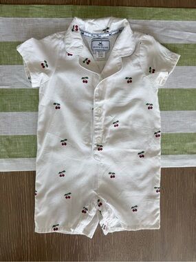 Petite Plume x Maisonette White Cherry-Print Baby Romper